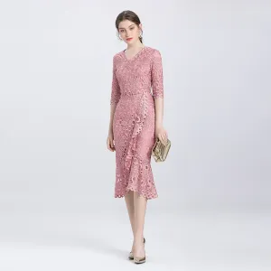 Europe and the United States high-end large size mother with big temperament slim hip tail sleeve flower dress