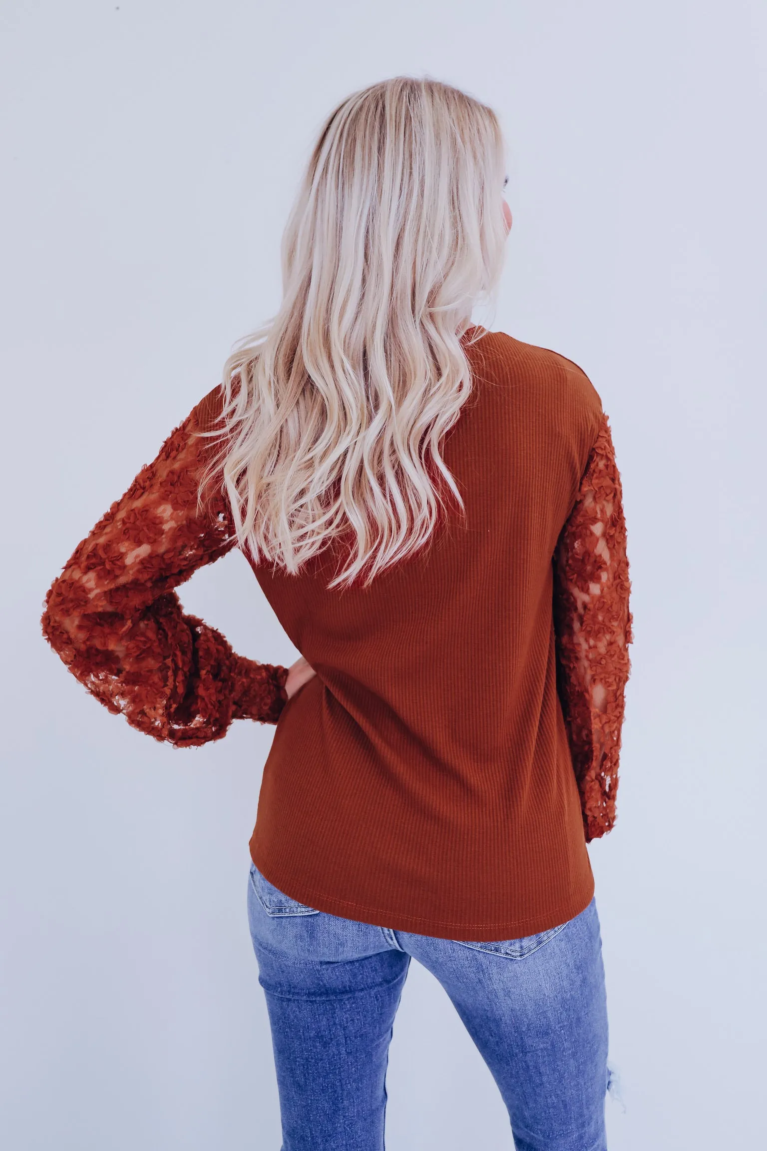 Fiori Lace Sleeve Top - Rust