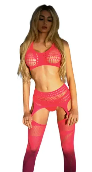 Fishnet Two Piece Bodystocking Pink