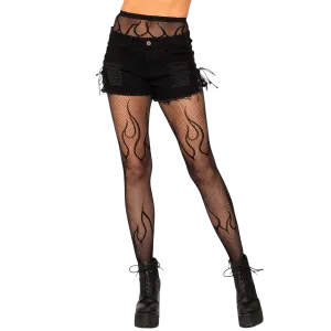 Flame Fishnet Tights - Black O/S