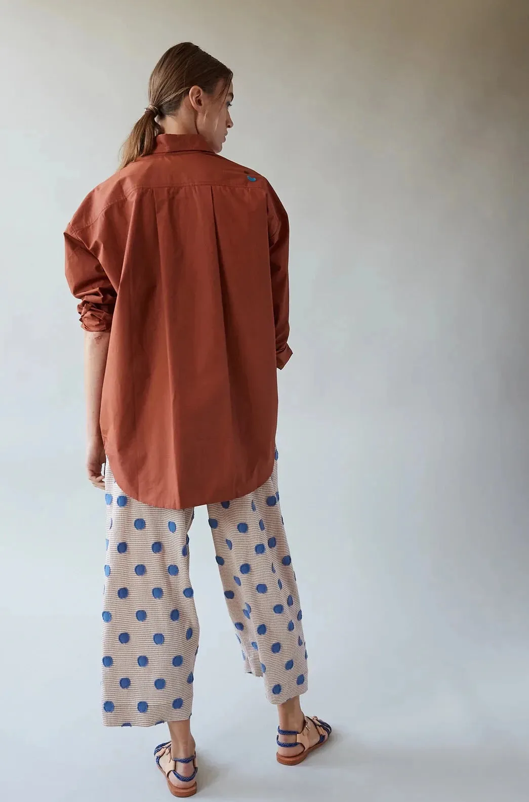 Francine Shirt with Storybook Embroidery, Terra Cotta Poplin