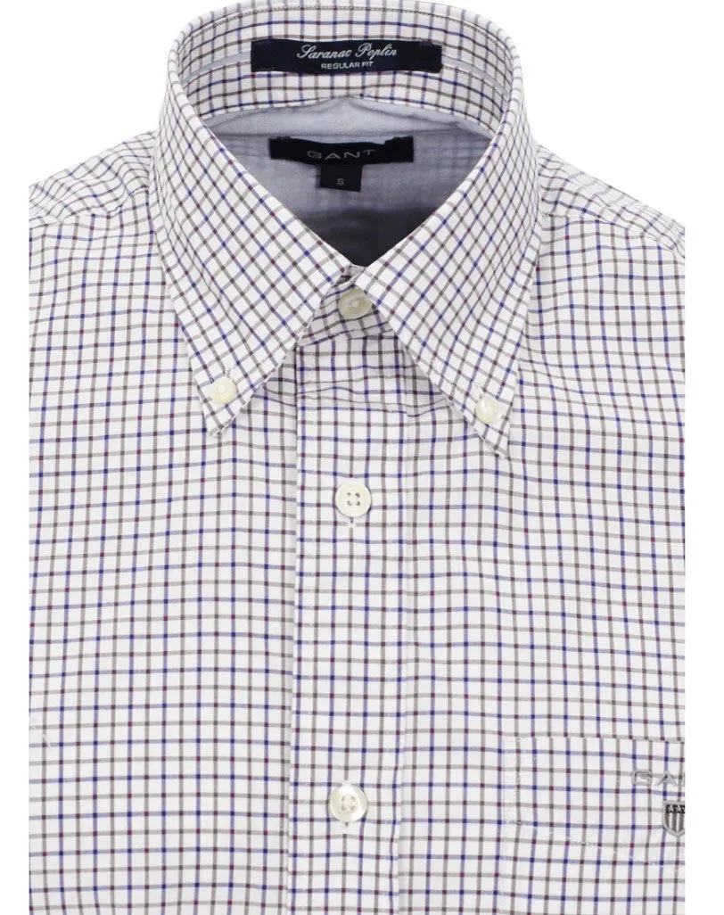 GANT Brown Saranac Poplin Tattersall Button Down Shirt 350520 Size Medium