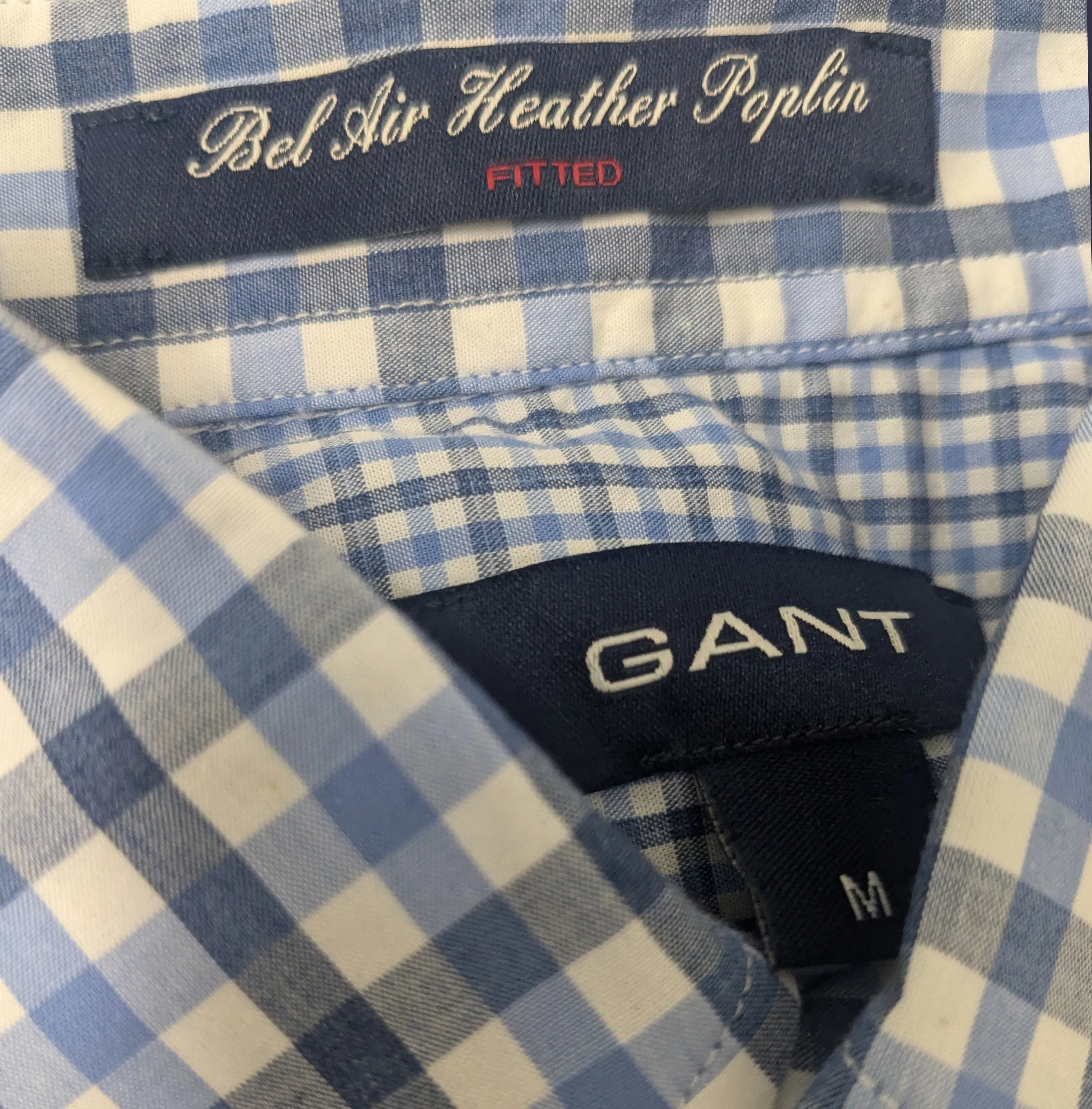 GANT Sea Blue Bel Air Poplin Tattersall Fitted Button Down Shirt 343262 Size M