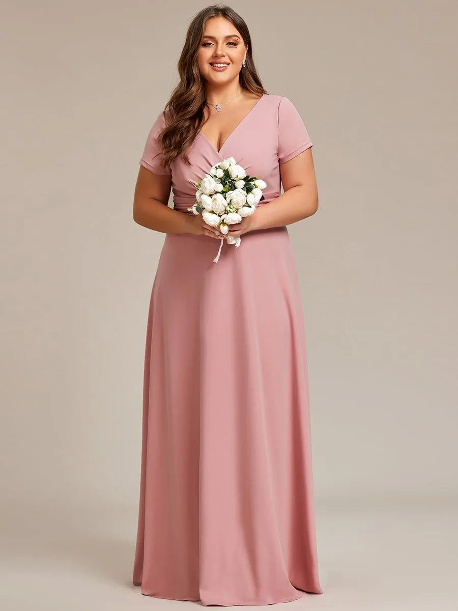 Grande taille Robe Demoiselle d'Honneur simple plissée taille empire A-ligne