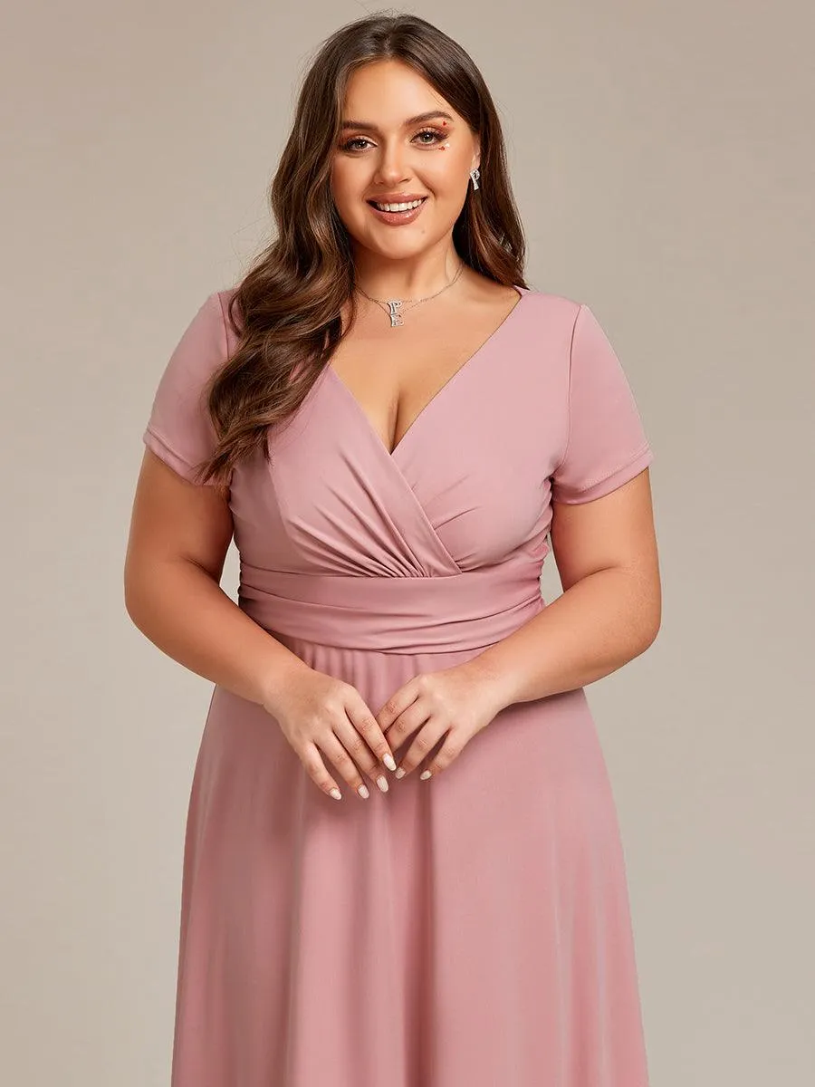 Grande taille Robe Demoiselle d'Honneur simple plissée taille empire A-ligne