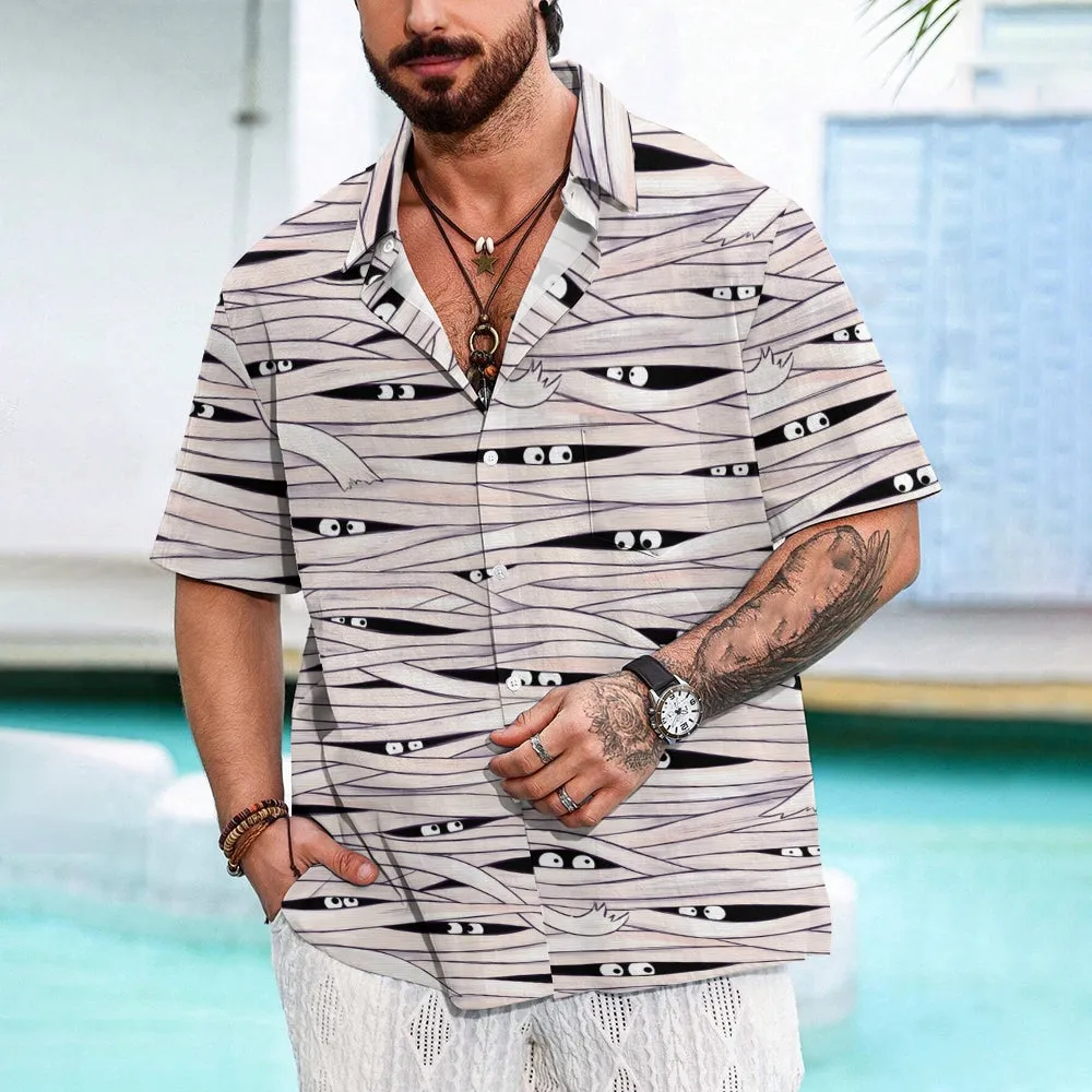 Halloween Bandage Mummy Print Short Sleeve Shirt 2408007910