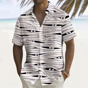 Halloween Bandage Mummy Print Short Sleeve Shirt 2408007910