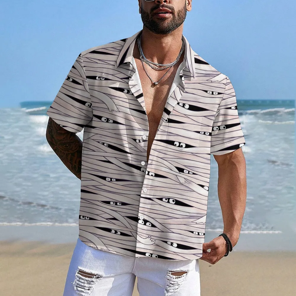 Halloween Bandage Mummy Print Short Sleeve Shirt 2408007910