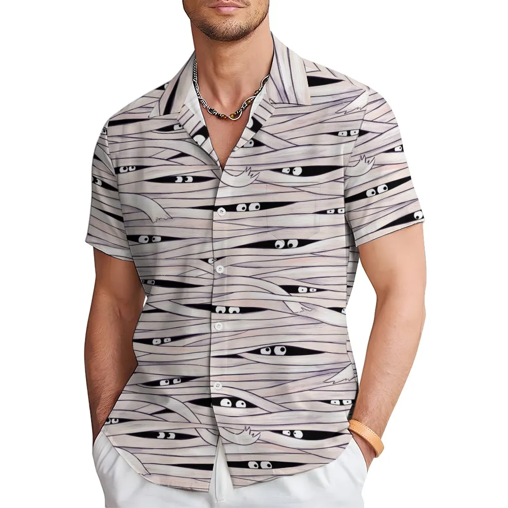 Halloween Bandage Mummy Print Short Sleeve Shirt 2408007910