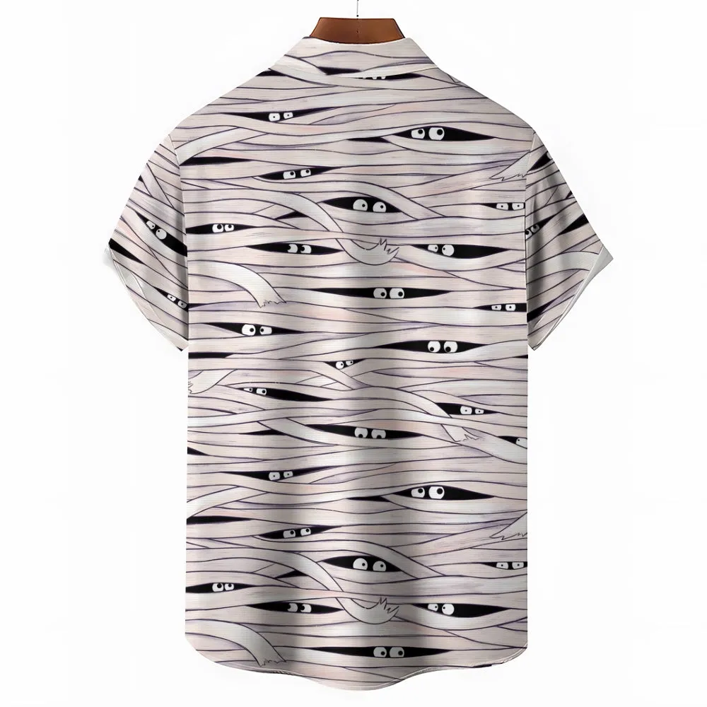 Halloween Bandage Mummy Print Short Sleeve Shirt 2408007910