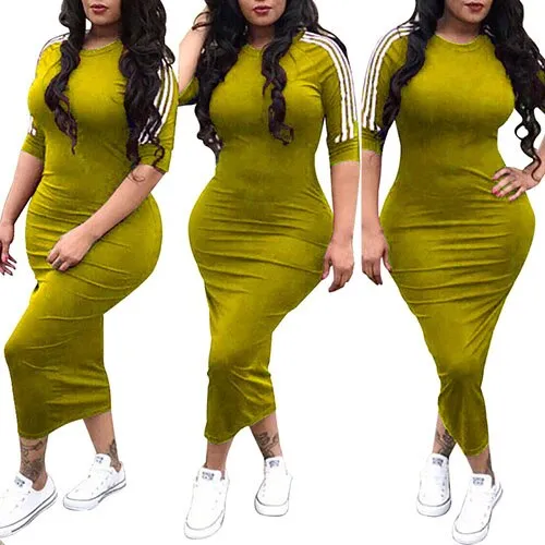 HAOOHU  Work Summer Style Women Bodycon Sexy 2020 New Arrival Casual  Crew Neck Half Sleeve Midi Dress