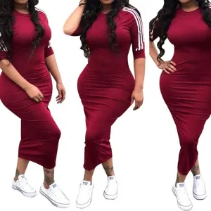 HAOOHU  Work Summer Style Women Bodycon Sexy 2020 New Arrival Casual  Crew Neck Half Sleeve Midi Dress