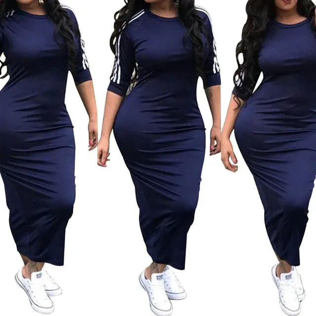 HAOOHU  Work Summer Style Women Bodycon Sexy 2020 New Arrival Casual  Crew Neck Half Sleeve Midi Dress