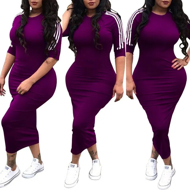 HAOOHU  Work Summer Style Women Bodycon Sexy 2020 New Arrival Casual  Crew Neck Half Sleeve Midi Dress