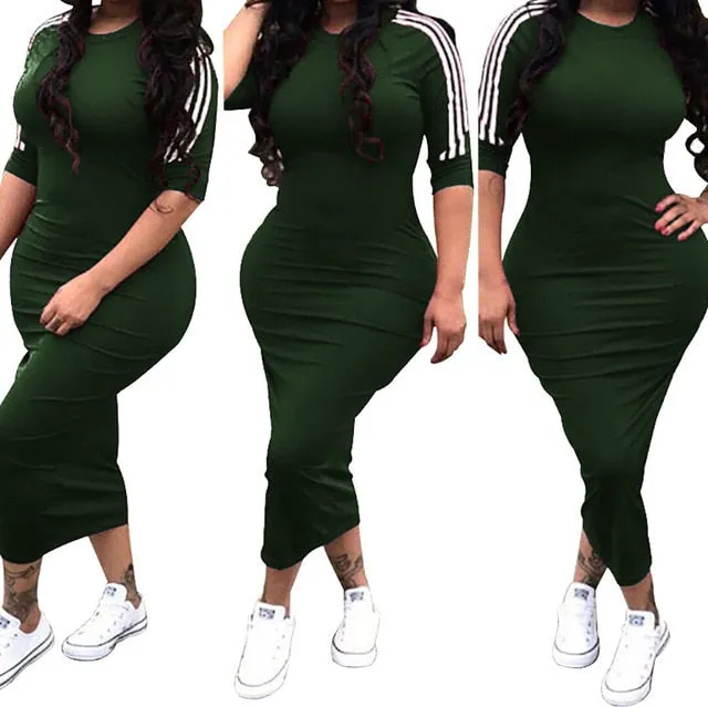 HAOOHU  Work Summer Style Women Bodycon Sexy 2020 New Arrival Casual  Crew Neck Half Sleeve Midi Dress