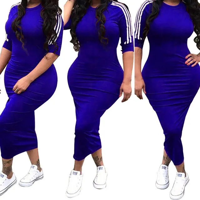 HAOOHU  Work Summer Style Women Bodycon Sexy 2020 New Arrival Casual  Crew Neck Half Sleeve Midi Dress