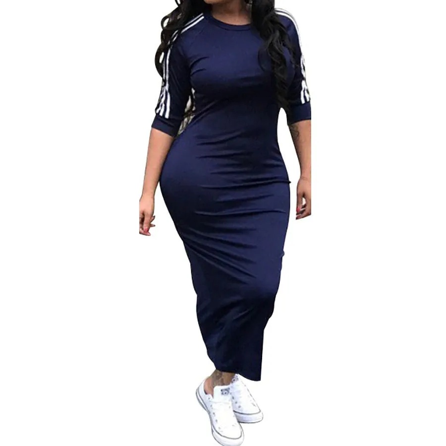 HAOOHU  Work Summer Style Women Bodycon Sexy 2020 New Arrival Casual  Crew Neck Half Sleeve Midi Dress