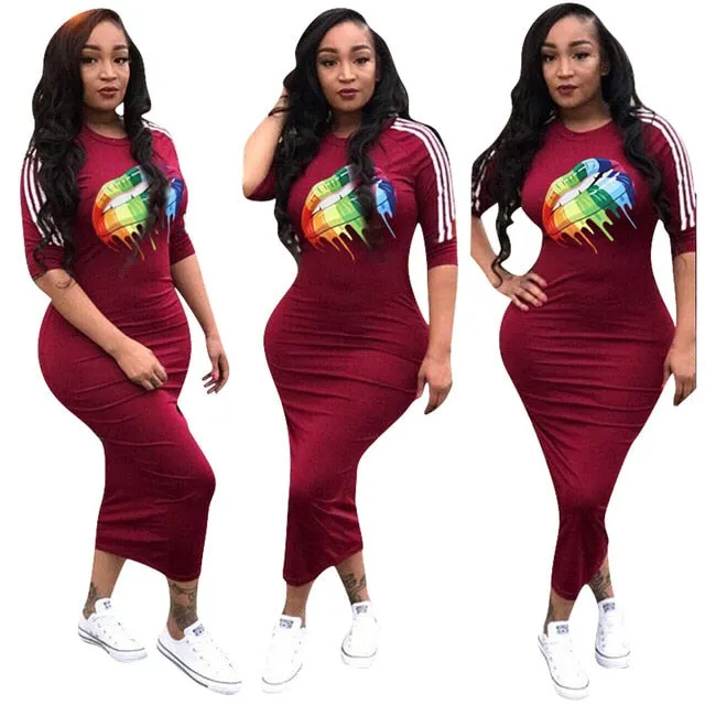 HAOOHU  Work Summer Style Women Bodycon Sexy 2020 New Arrival Casual  Crew Neck Half Sleeve Midi Dress