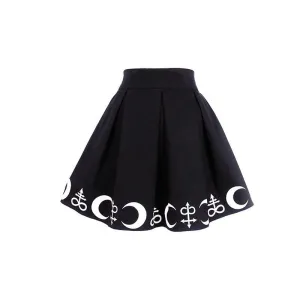 Harajuku Punk Rock Gothic Summer Women Skirt Moon Print Hight Waist Mini Skirt Pleated Tutu Skirt