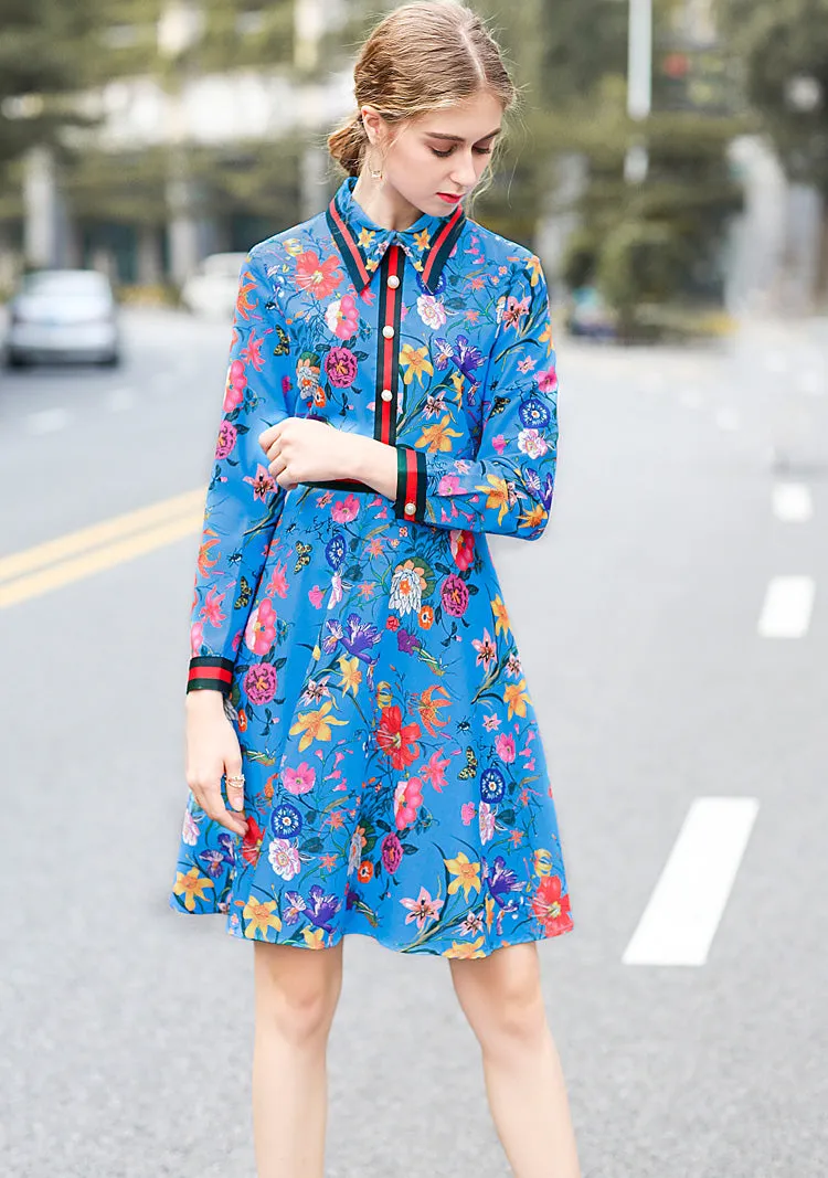 Harper Collins Retro Catwalk Flower Print Long Sleeved Dress