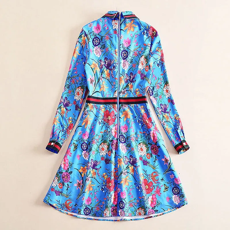 Harper Collins Retro Catwalk Flower Print Long Sleeved Dress