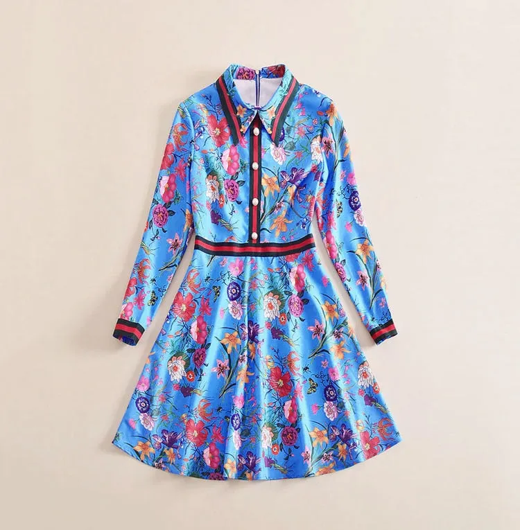 Harper Collins Retro Catwalk Flower Print Long Sleeved Dress