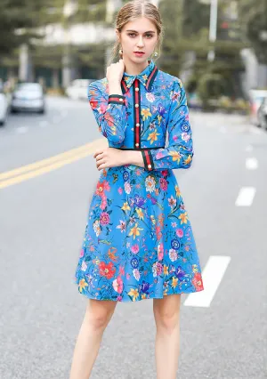 Harper Collins Retro Catwalk Flower Print Long Sleeved Dress