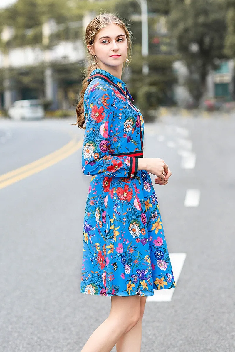 Harper Collins Retro Catwalk Flower Print Long Sleeved Dress