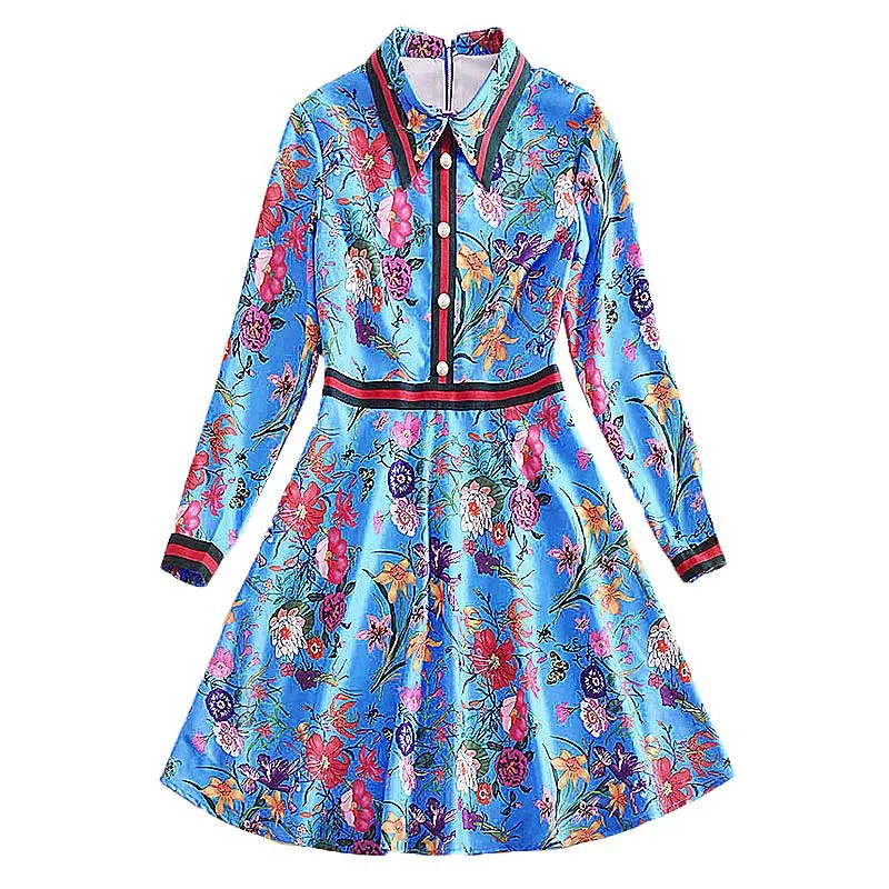 Harper Collins Retro Catwalk Flower Print Long Sleeved Dress