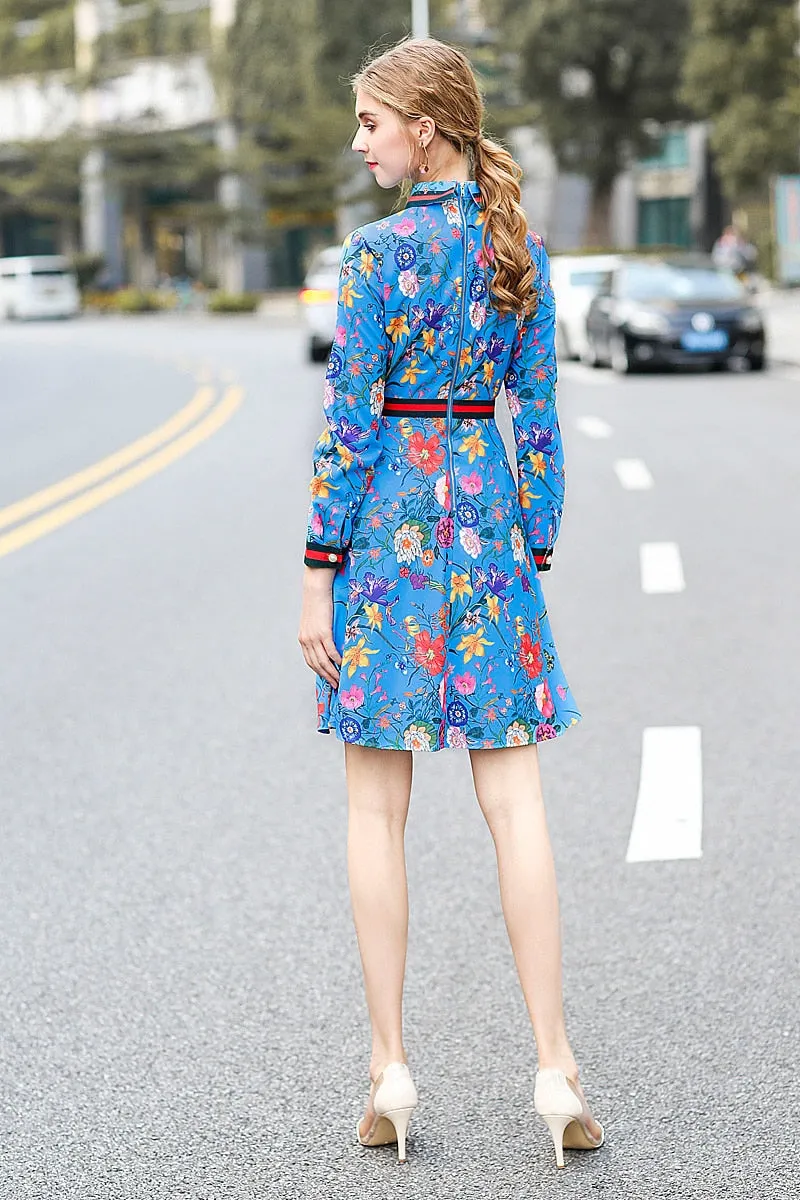 Harper Collins Retro Catwalk Flower Print Long Sleeved Dress