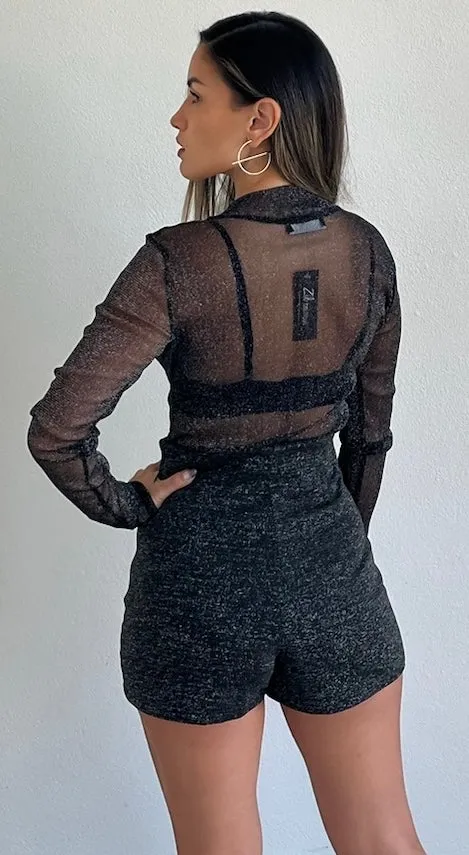 Here to Stun Shimmer Black Shorts