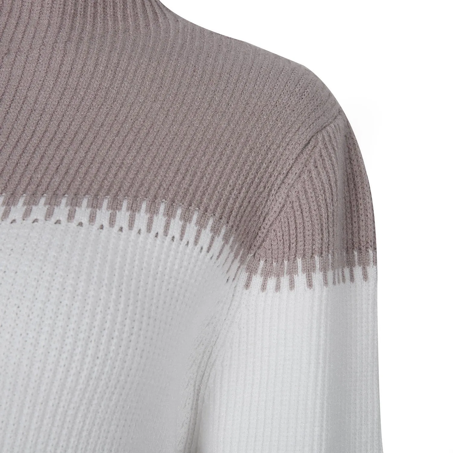 High Collar Lantern Sleeve Contrast Color Sweater Knit Mini Dress