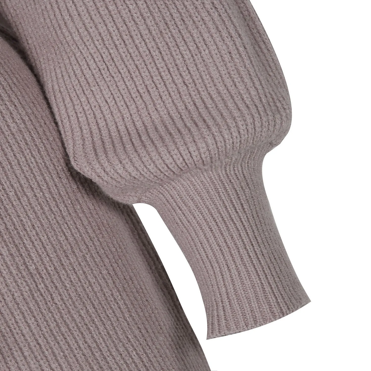 High Collar Lantern Sleeve Contrast Color Sweater Knit Mini Dress