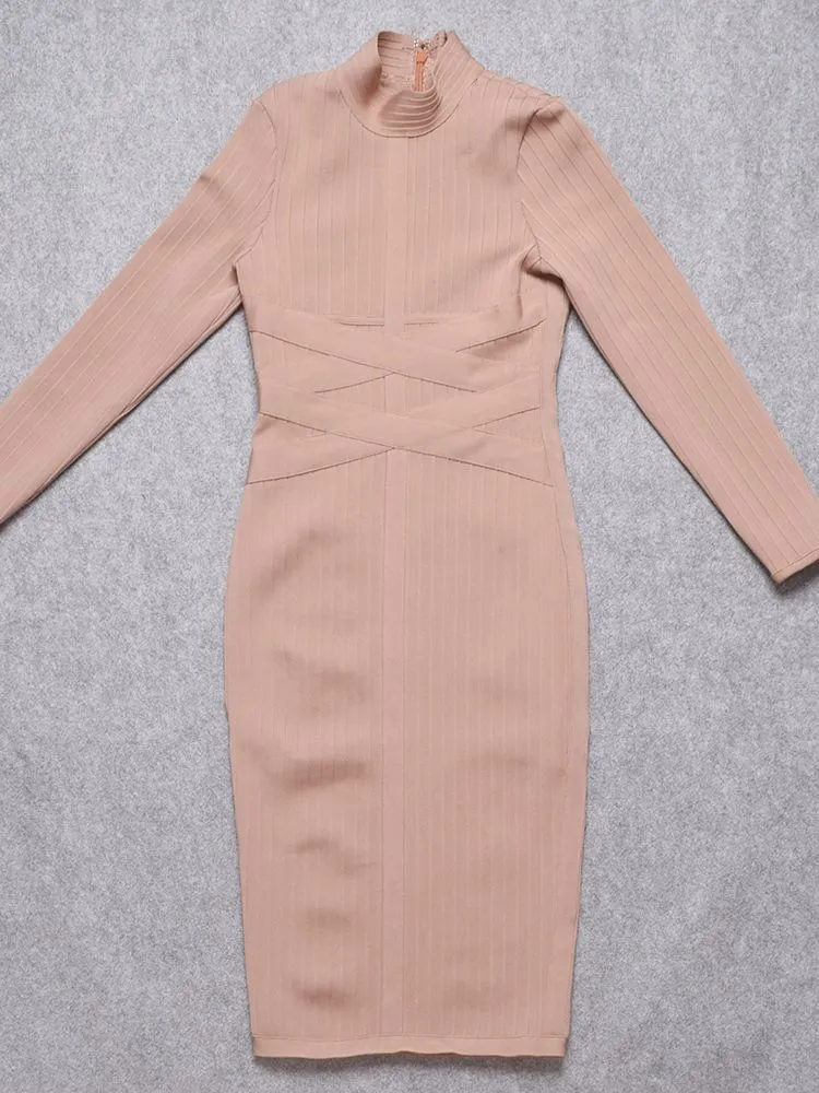 HQBORY Criss Cross Bandage Long Sleeves Dress