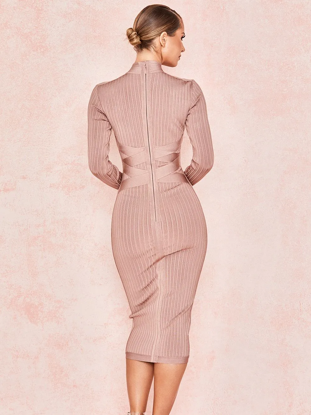 HQBORY Criss Cross Bandage Long Sleeves Dress