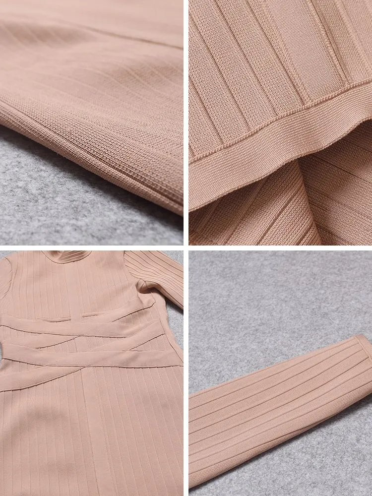 HQBORY Criss Cross Bandage Long Sleeves Dress