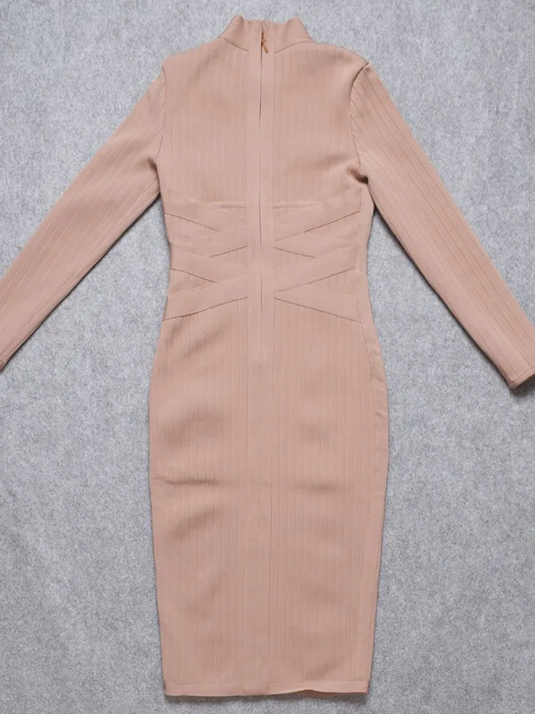 HQBORY Criss Cross Bandage Long Sleeves Dress