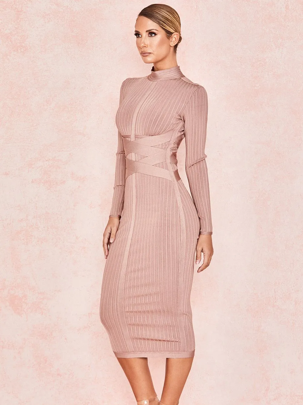 HQBORY Criss Cross Bandage Long Sleeves Dress