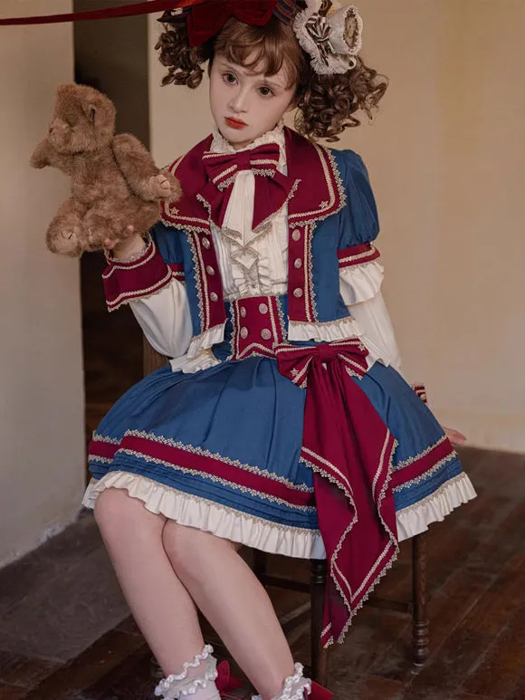 Idol clothes Lolita Skirt Deep Blue Bows Grommets Lolita Skirts