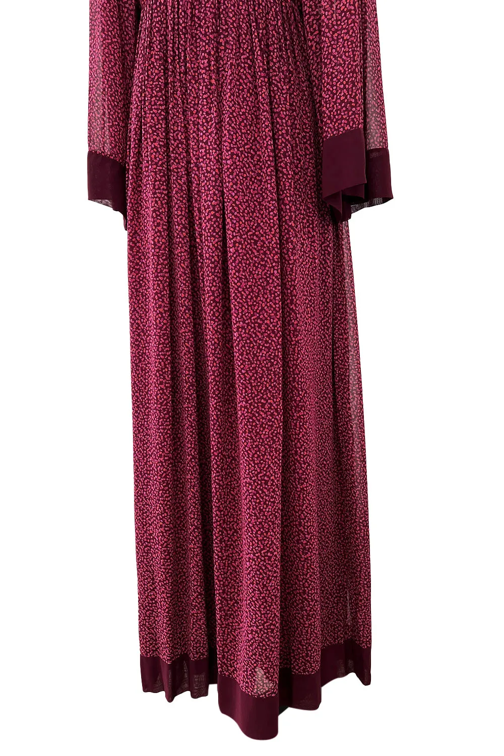 Incredible 1969-1972 Christian Dior by Marc Bohan Demi-Couture Numbered Silk Chiffon Burgundy Dress