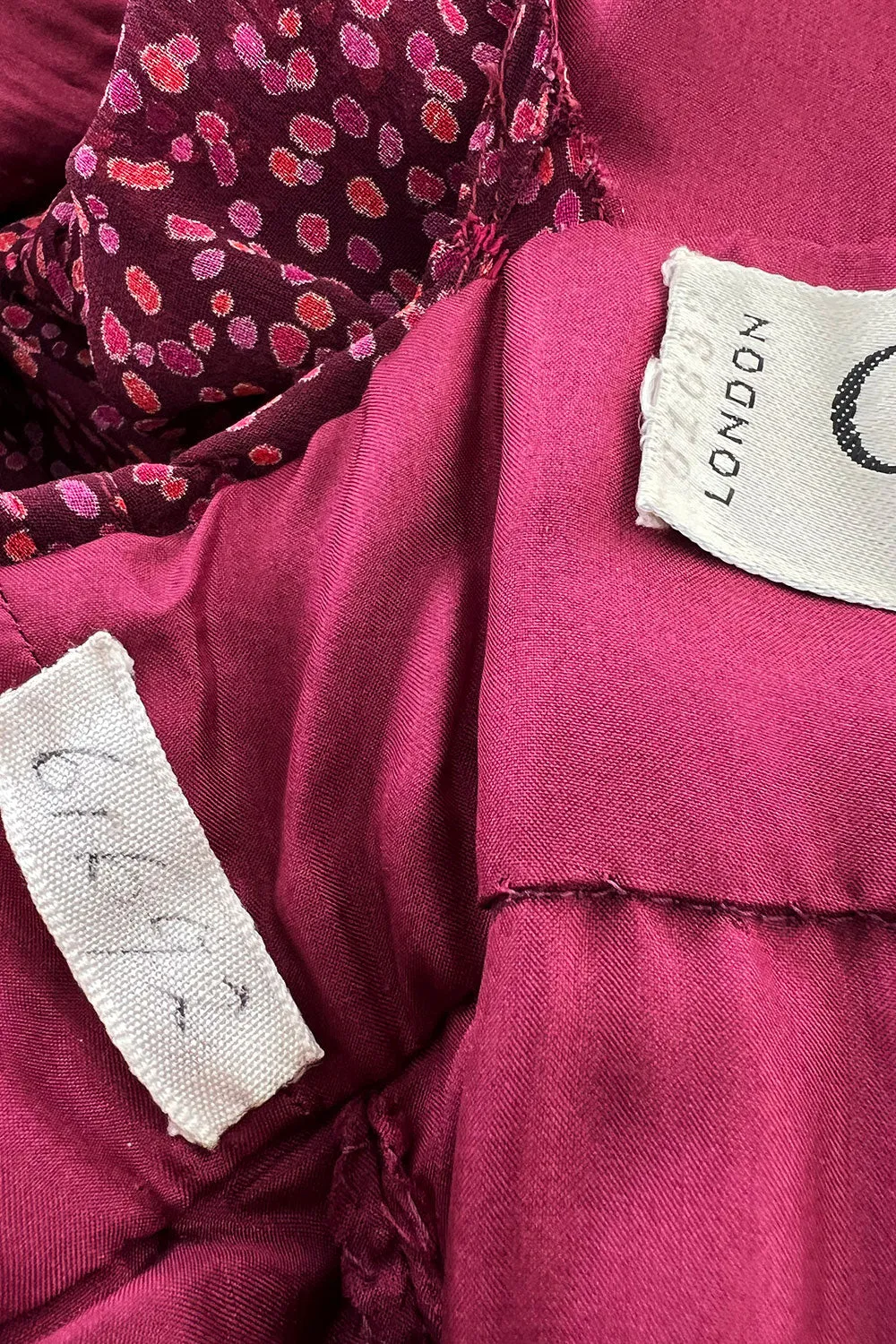 Incredible 1969-1972 Christian Dior by Marc Bohan Demi-Couture Numbered Silk Chiffon Burgundy Dress