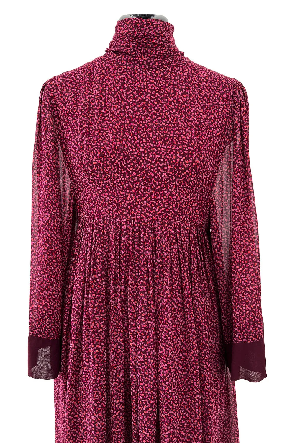 Incredible 1969-1972 Christian Dior by Marc Bohan Demi-Couture Numbered Silk Chiffon Burgundy Dress