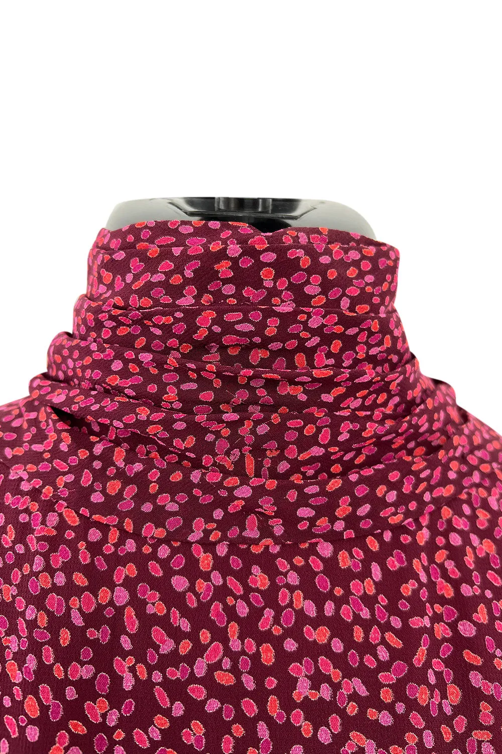 Incredible 1969-1972 Christian Dior by Marc Bohan Demi-Couture Numbered Silk Chiffon Burgundy Dress
