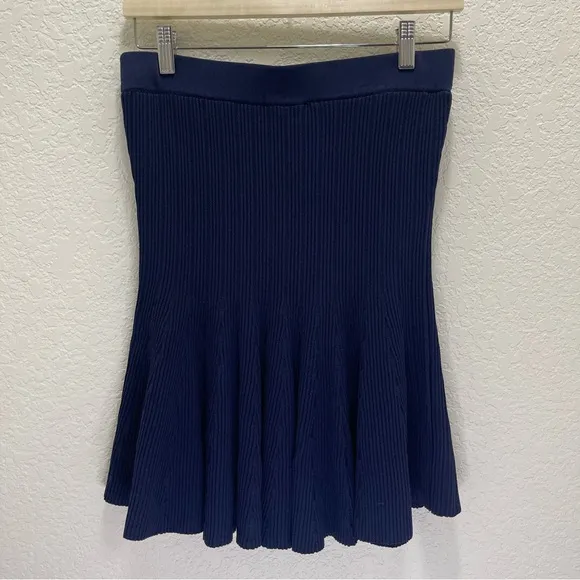 Jonathan Simkhai Women Navy Ribbed  Knit Knee Length Skirt Size M‎ Preppy