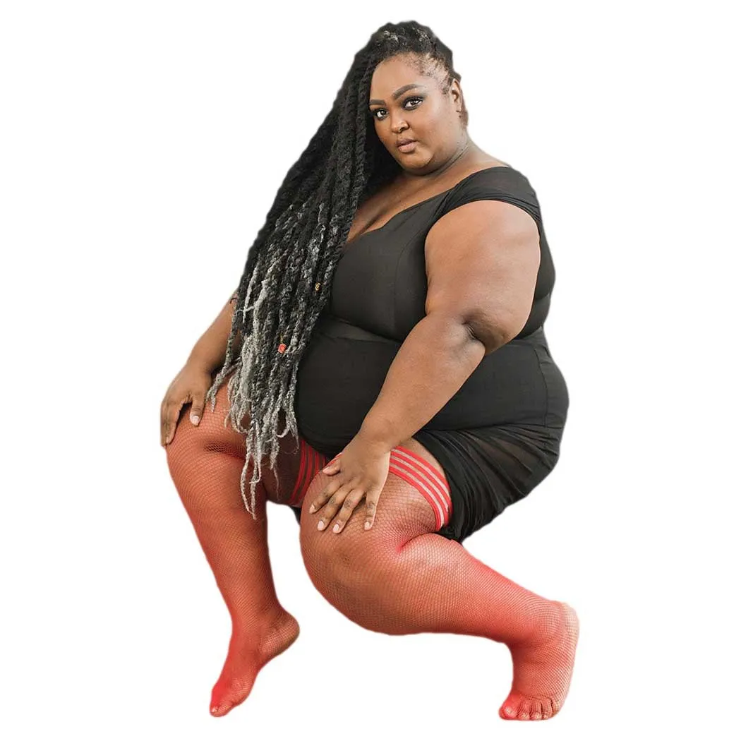 Kix'ies Sandra Red Fishnet Thigh Highs