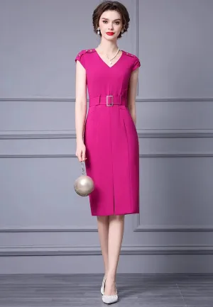 Kori V-Neck Garment Sleeve Sashes Dress High Street Rose Red Khaki Temperament Dress