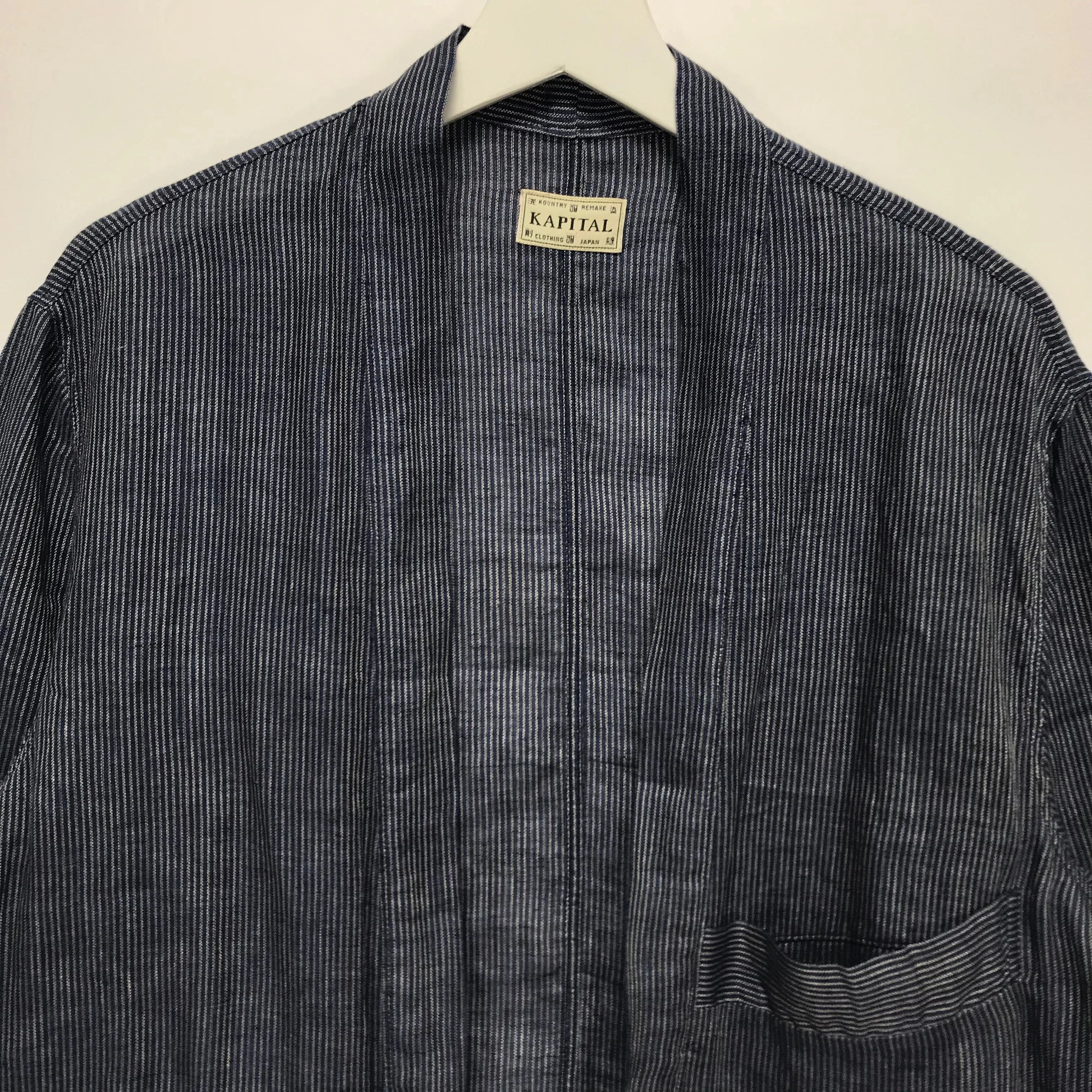 [L] Kapital Kakashi Linen Indigo Hickory Stripe