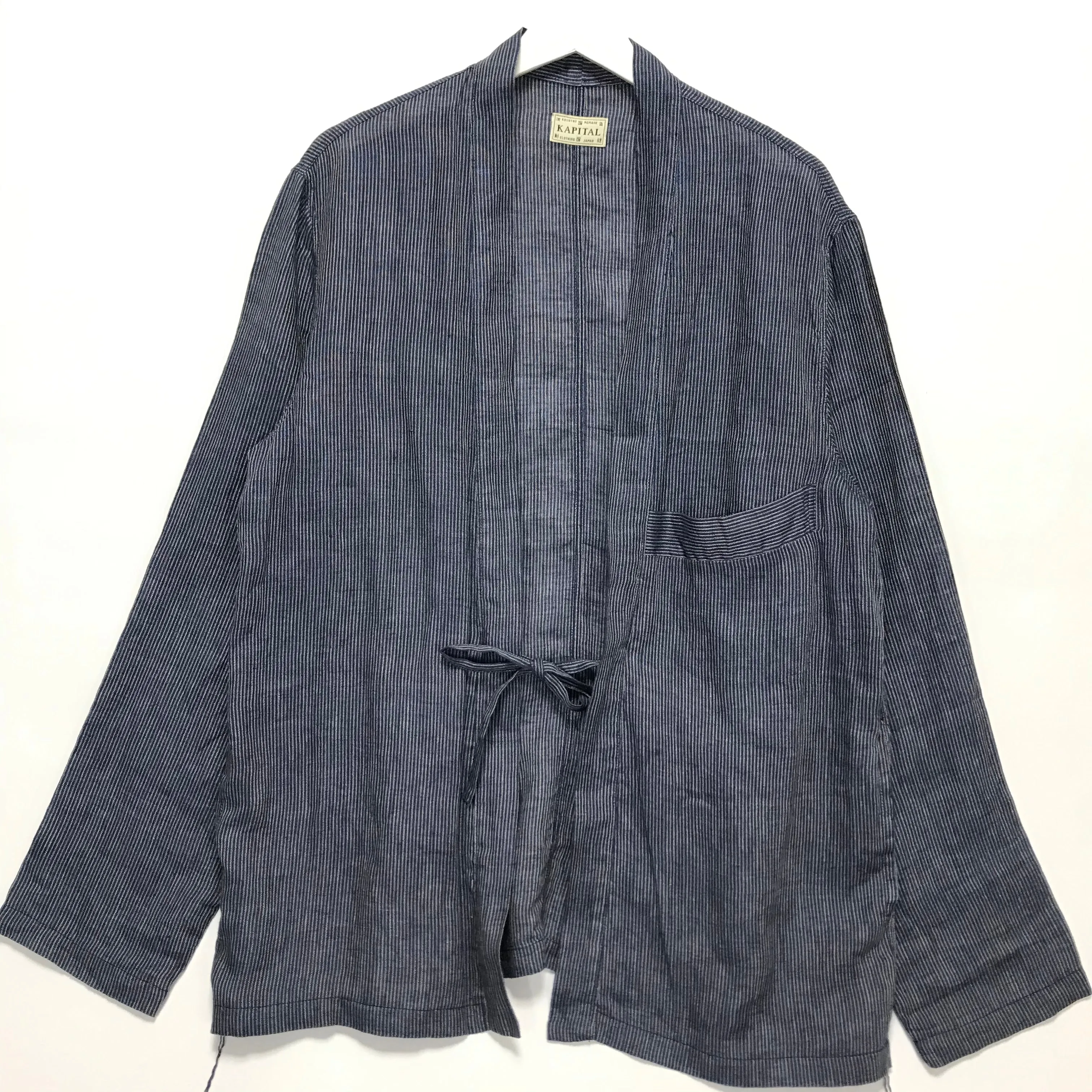 [L] Kapital Kakashi Linen Indigo Hickory Stripe