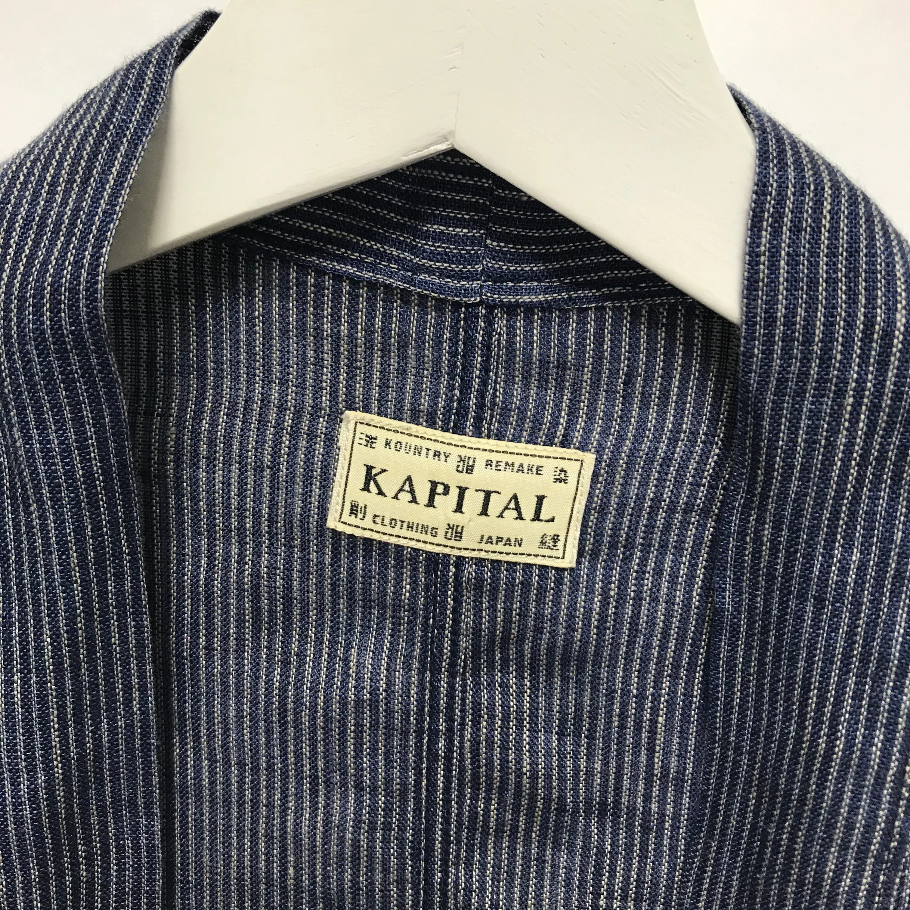 [L] Kapital Kakashi Linen Indigo Hickory Stripe