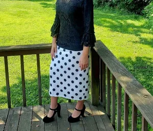 Ladies White Polka Dot Midi Skirts